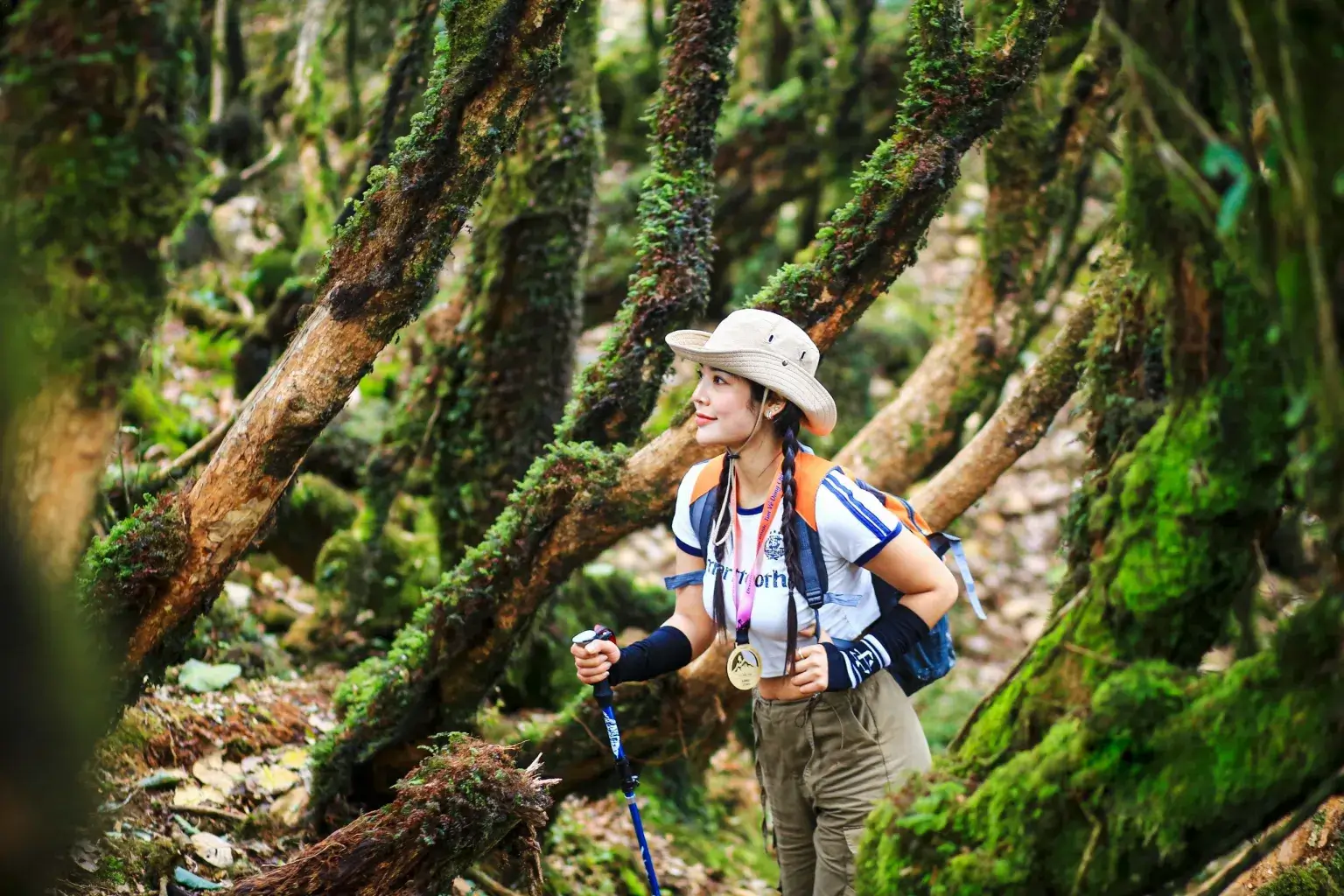 In a national park, hiking