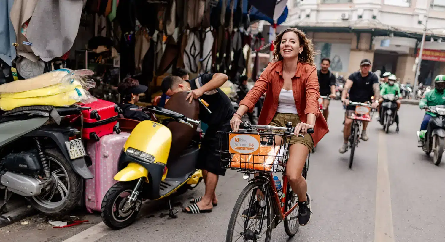 Riding a bicycle in Hanoi's Old Quarter